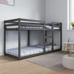 821651 vidaXL Pat supraetajat, gri, 80x200 cm, lemn masiv de pin