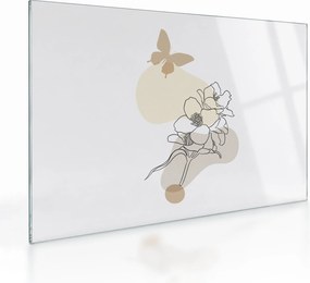 Tablou pe sticlă - Flori bej cu fluture N⁰3 (70x50 cm)