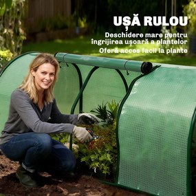 Sera Tunel Outsunny din Otel si cu Capac din PVC, 200x100x80 cm, Transparent si Verde | Aosom Romania