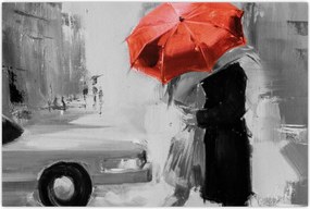 Tablou - Cuplu în dragoste sub o umbrelă, roșu (90x60 cm)