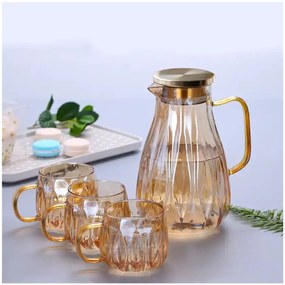 Set Carafa1.5 L si 4 Cani din sticla Borosilicata, GOLDIE