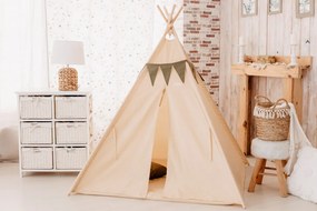 Set Cort de joaca, Beige teepee, 110x110x160 cm, salteluta, ghirlanda, 2 pernite si kit fixare