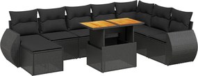 vidaXL Set mobilier de grădină cu perne, 9 piese, negru, poliratan