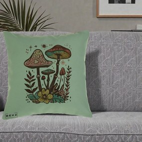 Perna Decorativa Ciuperci Boho Multicolore, 40x40 cm, Verde, Husa Detasabila, Perna Inclusa, BEKZ®