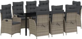 vidaXL Set de masă pentru grădină cu pernă 9 pcs Gri poliratan