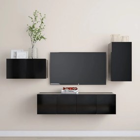 3078782 vidaXL Set dulapuri TV, 4 piese, negru, lemn prelucrat
