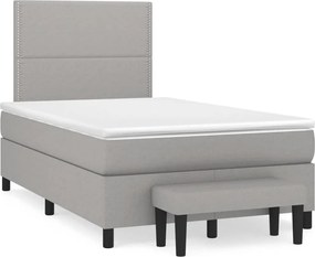 vidaXL Pat continental cu saltea, gri deschis, 120x200 cm, textil