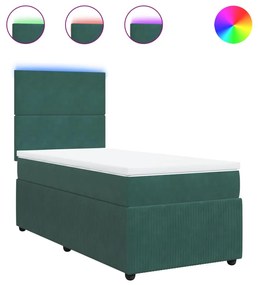 3294535 vidaXL Pat box spring cu saltea, verde închis, 90x200 cm, catifea