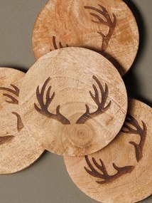 Set 4 suporturi pentru pahare, din lemn de mango, Deer
