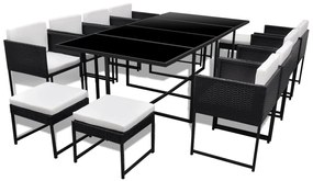 42761 vidaXL Set mobilier de exterior cu perne, 13 piese, negru, poliratan