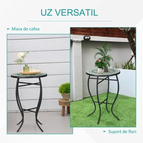 Masuta de Gradina Rotunda Outsunny din Metal Blat cu Mozaic, Multicolor Ф35.5x53.5cm | Aosom RO
