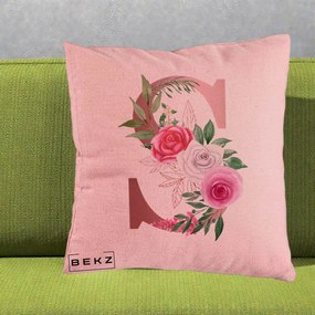 Cadou Personalizat - Perna Personalizata Monograma Rose Gold Litera S, 40x40 cm, Roz, Husa Detasabila, Perna Inclusa, BEKZ®