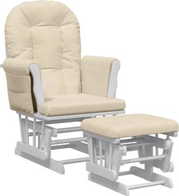 vidaXL Scaun glisant cu taburet, alb crem, material textil