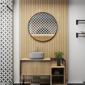HOMCOM Oglinda rotunda oglinda baie cadru metalic usor de instalat, pentru dormitor, living, intrare, Ø 70 x 2,5 cm negru | Aosom Romania