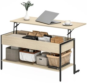 HOMCOM Masă de cafea cu blat extensibil, masă de cafea cu compartiment ascuns și raft deschis, 95x40x59cm, lemn natural | Aosom Romania