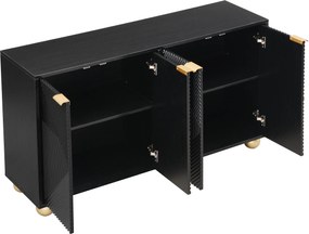 Bufet cu patru uși gravate, mânere metalice și picioare sferice, mult spațiu de depozitare, 120x35x71,5 cm, Negru