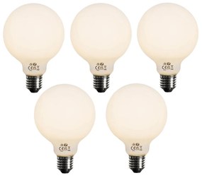 Set de 5 becuri LED E27 opale G95, dimabile, 5W 450LM 2700K