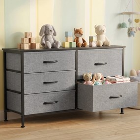HOMCOM Comodă cu 5 sertare din material textil Comodă pentru Dormitor Cadru din Oțel Comodă pentru Living Birou Gri Închis și Negru | Aosom Romania