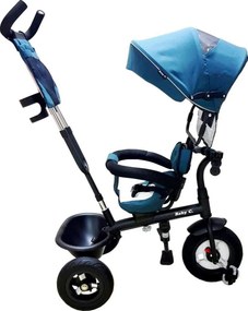 Tricicleta cu copertina Baby Care™ My first Trike , roti cauciuc, pedale si maner pentru parinti, scaun reversibil cu invartire 360 grade , cadru