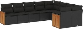 vidaXL Set mobilier de grădină cu perne, 9 piese, negru, poliratan