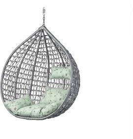 Fotoliu suspendat KOKON gri fara suport, perna verde deschis cu model