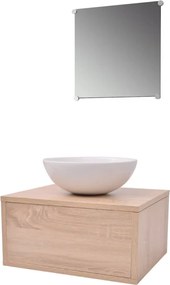 vidaXL Set mobilier baie, 3 piese, bej, cu chiuvetă