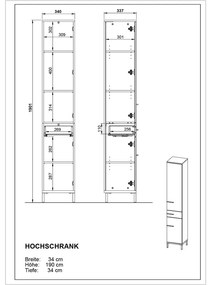 Dulap de baie înalt gri-bej cu aspect de nuc 34x190 cm Yonkers - Germania