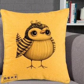 Perna Decorativa Pui Elegant Alb-Negru, 40x40 cm, Galben, Husa Detasabila, Perna Inclusa, BEKZ®