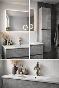 Set Mobilier Baie Stone 80 cm oglinda cu LED, dezaburire si lupa, lavoar ceramic, soldat inclus, MDF total