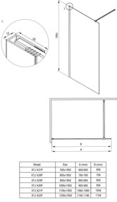 Paravan dus fix Deante Kerria Plus 70x200 cm ,   sticla securizata 6 mm cu finisaj aur si tehnologie Active-Cover Auriu periat, 700x1950 mm