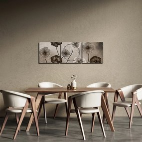 Tablou - Flori desenate (cu ceas) (90x30 cm)