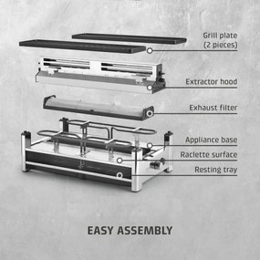 Gratar pentru raclette CASO Design Raclette AirClean, 1500 W, Placi ceramice, Sistem pentru reducerea mirosurilor si a fumului, Filtru, Otel inoxidabil