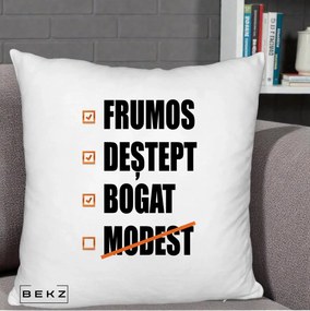 Perna Decorativa Frumos Destept Bogat, 40x40 cm, Alb Pufos, Husa Detasabila, Perna Inclusa, BEKZ®