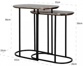 Set 2 masute de cafea ovale din metal Chandon 56x50x57 cm negru/maro