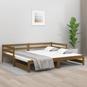 814657 vidaXL Pat de zi extensibil maro miere 2x(90x190) cm lemn masiv de pin