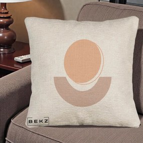 Perna Decorativa Geometric Boho Luna si Disc, 40x40 cm, Bej Canapea, Husa Detasabila, Perna Inclusa, BEKZ®