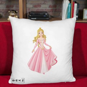 Perna Decorativa Printesa Aurora Rochie Roz, 40x40 cm, Alb Pufos, Husa Detasabila, Perna Inclusa, BEKZ®