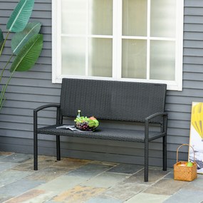 Outsunny Banca de Gradina si de Exterior din Ratan Banca din Ratan Negru 2 Locuri, 122x60x87cm