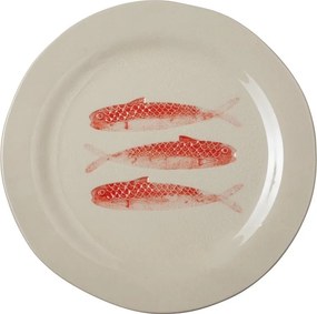 Farfurie din ceramică cu sardine roșii, Ø22 cm