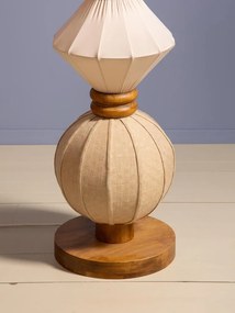 Lampă de podea din in și rattan natur, cu structură din lemn deschis, etaje rotunde suprapuse, finisaj natural, 138×34 cm, „Lumea"