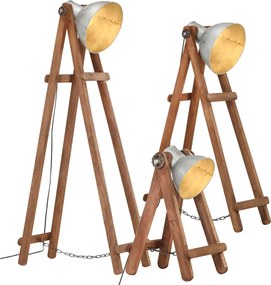 vidaXL Lămpi de podea, 3 buc., argintiu, lemn masiv de mango, E27