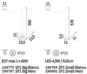 Lustra suspendata design modern TALL SP1 BIG, alb diam.13,5cm 196770