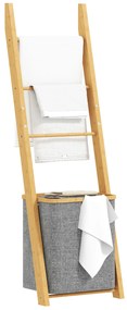 HOMCOM Suport prosoape din bambus cu coș de rufe, scară suport pentru prosoape cu 1 coș de rufe, 43 x 35 x 133 cm, gri | Aosom Romania