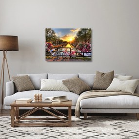 Tablou pe sticlă - Răsărit de soare la Amsterdam (70x50 cm)