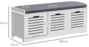 HOMCOM Banc pentru pantofi dulap pentru pantofi cu 3 sertare și pernă detașabilă, dim. 108l x 35A x 43Î cm, alb | Aosom Romania