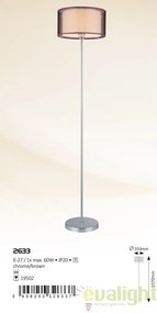 Lampadar, Lampa de podea design modern, finisaj crom/ maro, Anastasia 2633 RX
