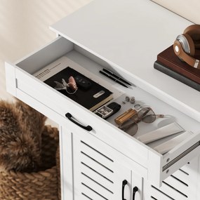 HOMCOM Dulap pentru Încălțăminte cu Uși cu Lamele Sertar și Rafturi Reglabile pentru 20 Perechi 78x37x115,8 cm Alb | Aosom Romania