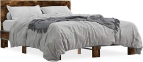 vidaXL Cadru de pat, stejar afumat 135x190 cm lemn prelucrat și metal