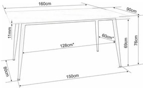 Masă de bucătărie Rion 160 x 90 cm, gri / negru
