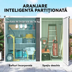 Outsunny Șopron de Grădină din Oțel Galvanizat, Ușă Blocabilă, 231 x 125 x 162 cm, Gri Închis | Aosom Romania